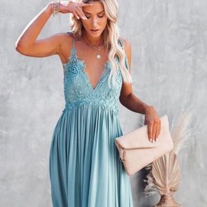 Vici Seaside Smocked Crocket Lace Maxi Dress